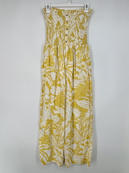 Billabong Pants - Billabong Womens Large Strapless Jumpsuit Yellow White Tropical Floral Wide Leg